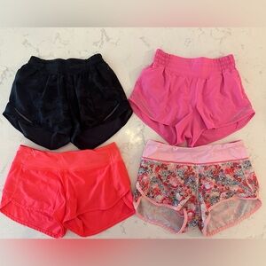 Size 2 Lululemon shorts, bundle of 4 pairs